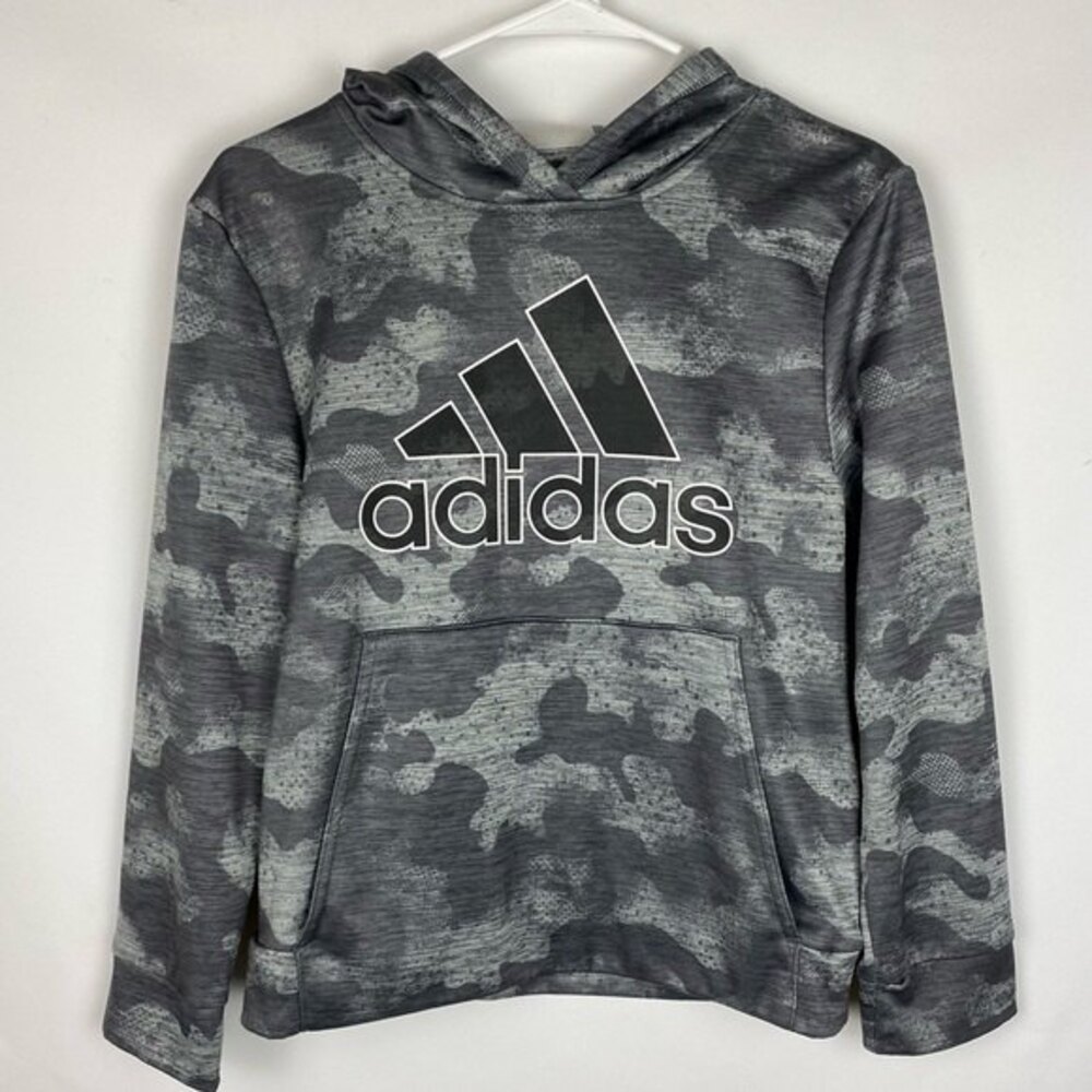 Adidas Sweater Boys Medium Gray Hoodie Sweatshirt Pullover Casual